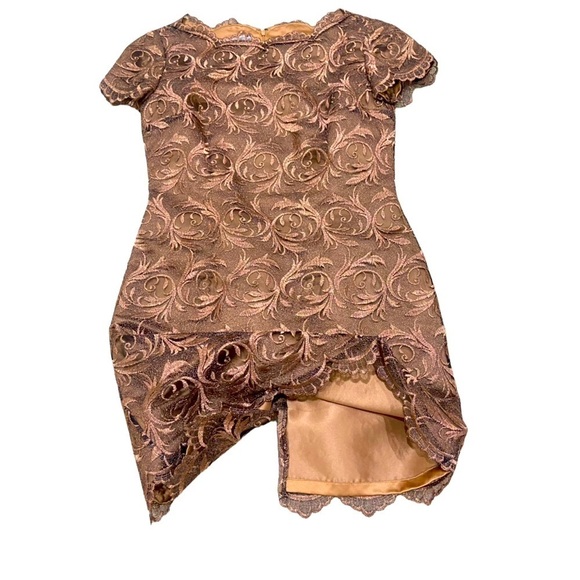 Rimini by Shaw bronze metallic embroidered short sleeve dress scalloped hems 8 - Picture 8 of 12